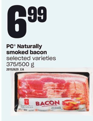 Loblaws Pc® naturally smoked bacon, 375/500 g offer