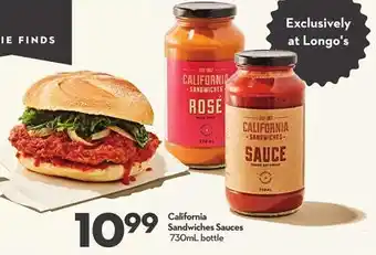 Longo's California sandwiches sauces offer
