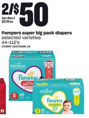 Loblaws Pampers super big pack diapers, 44-112's offer