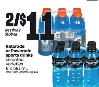 Loblaws Gatorade or powerade sports drinks, 6 x 591 ml offer