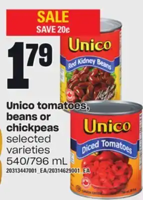 Loblaws Unico tomatoes, beans or chickpeas, 540/796 ml offer