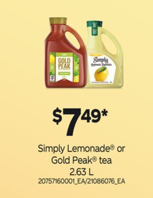 Loblaws Simply lemonade® or gold peak® tea, 2.63 l offer