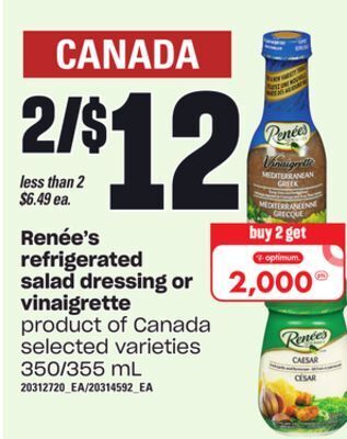Loblaws Renée's refrigerated salad dressing or vinaigrette, 350/355 ml offer