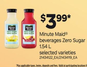 Loblaws Minute maid® beverages zero sugar, 1.54 l offer