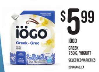 Loblaws Iögo greek 750 g, yogurt offer