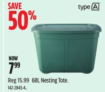 Canadian Tire Type a 68l nesting tote offer