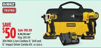 Canadian Tire Dewalt 20v max li-ion cordless 1⁄2˝ drill and 1⁄4˝ impact driver combo kit offer