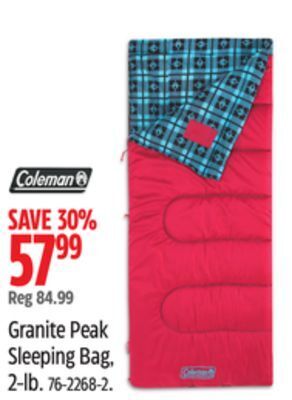 Canadian Tire Coleman granite peak sleeping bag, 2-lb offer