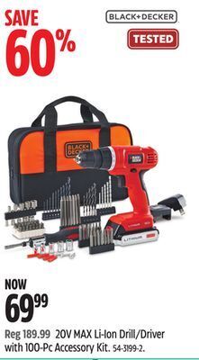 Canadian Tire Black & decker 20v max li-ion drill/driver with 100-pc accessory kit offer