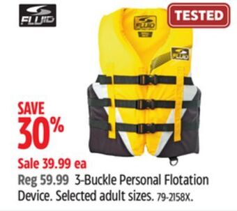 Canadian Tire Fluid 3-buckle personal flotation device offer