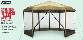 Canadian Tire Coleman 15 x 13' one-touch screen house offer