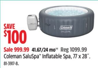 Canadian Tire Coleman saluspa inflatable spa, 77 x 28 offer