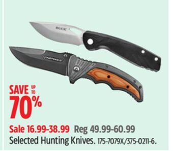 Canadian Tire Huntshield selected hunting knives offer