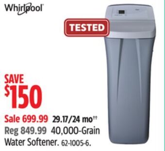 Canadian Tire Whirlpool 40,000-grain water softener offer