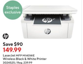 Staples Hp laserjet mfp m140we wireless black & white printer offer