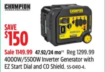 Canadian Tire Champion 4000w/5500w inverter generator with ez start dial and co shield offer