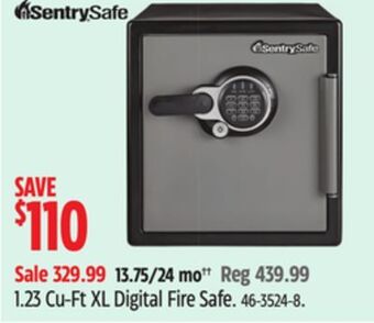 Canadian Tire Sentrysafe 1.23 cu-ft xl digital fire safe offer