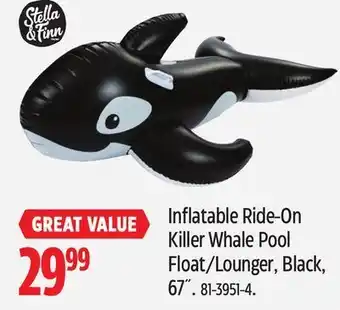 Canadian Tire Stella and finn inflatable ride-on killer whale pool float/lounger, black, 67˝ offer