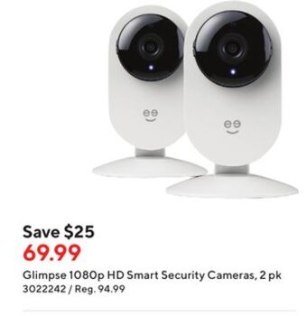 Staples Glimpse 1080p hd smart security cameras, 2 pk offer
