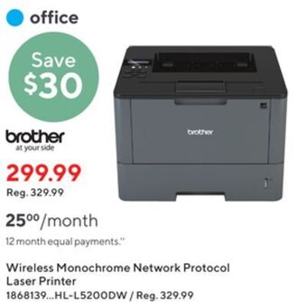 Staples Brother wireless monochrome network protocol laser printer offer