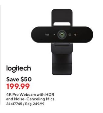 Staples Logitech 4k pro webcam with hdr and noise-canceling mics offer