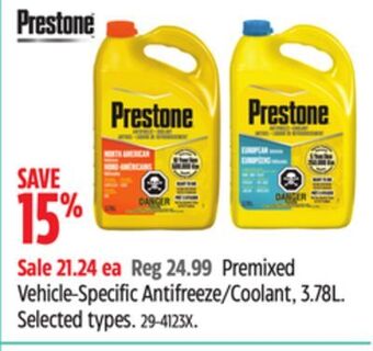 Canadian Tire Prestone premixed vehicle-specific antifreeze/coolant, 3.78l offer