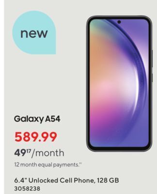Staples Galaxy a54 6.4 unlocked cell phone, 128 gb offer