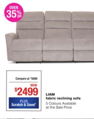 La Z Boy Liam fabric reclining sofa offer
