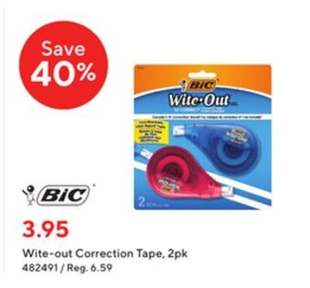 Staples Bic wite-out correction tape, 2pk offer