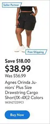 Walmart Agnes orinda juniors' plus size drawstring cargo short|1x-4x|2 colors offer