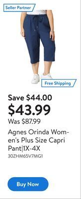 Walmart Agnes orinda women's plus size capri pant|1x-4x offer