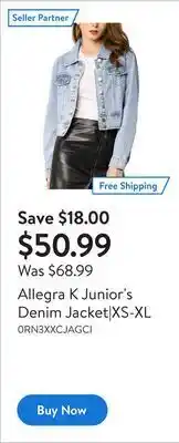 Walmart Allegra k junior's denim jacket|xs-xl offer