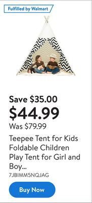 Walmart Teepee tent for kids foldable children play tent for girl and boy with mat for indoor outdoor (stripe) offer