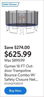 Walmart Gymax 16 ft outdoor trampoline bounce combo w/safety closure net ladder offer