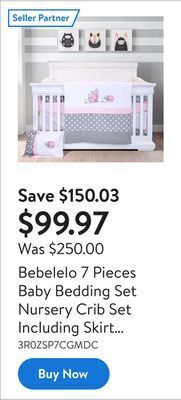 Walmart Bebelelo 7 pieces baby bedding set nursery crib set including skirt comforter quilt cover fitted sheet and more for kids boys offer