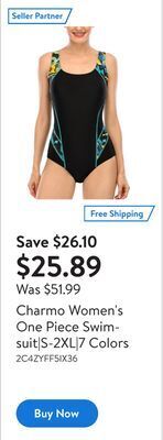 Walmart Charmo women's one piece swimsuit|s-2xl|7 colors offer