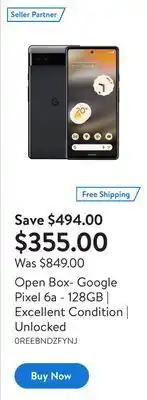 Walmart Open box- google pixel 6a - 128gb | excellent condition | unlocked offer