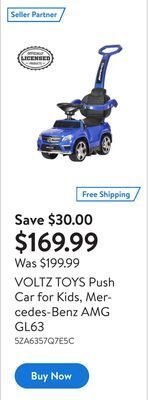 Walmart Voltz toys push car for kids, mercedes-benz amg gl63 offer