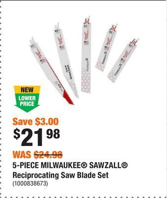 Home Depot 5-piece milwaukee® sawzall® reciprocating saw blade set offer