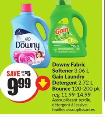 Chalo FreshCo Downy fabric softener 3.06 l gain laundry detergent 2.72 l bounce 120-200 pk offer