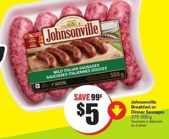 Chalo FreshCo Johnsonville breakfast or dinner sausages 375-500 g offer