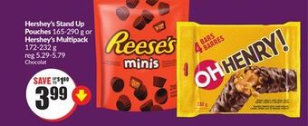 Chalo FreshCo Hershey's stand up pouches 165-290 g or hershey's multipack 172-232 g offer