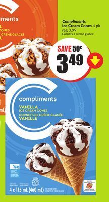 Chalo FreshCo Compliments ice cream cones 4 pk offer