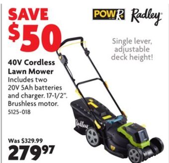Home Hardware 40v cordless lawn mower offer