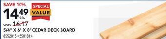 RONA 5/4 x 6 x 8' cedar deck board offer