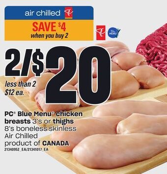 Zehrs Markets Pc® blue menu® chicken breasts, 3's or thighs, 8's offer