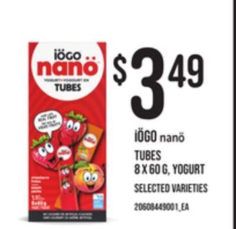 Zehrs Markets Iögo nanö tubes, 8 x 60 g yogurt offer