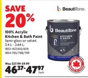 Home Hardware Interior acrylic latex velvet kitchen & bath paint offer