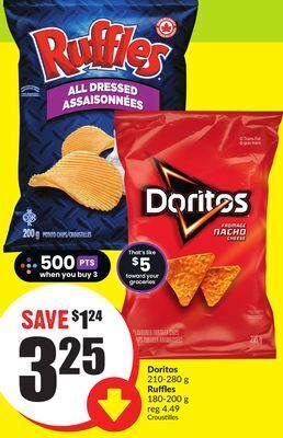 FreshCo Doritos 210-280 g ruffles 180-200 g offer