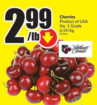 FreshCo Cherries product of usa no. 1 grade 6.59/kg offer